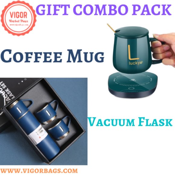 Vacuum Flask Thermos Cup & Luxury Coffee Mug Table Top USB Charging Combo Pack - Picture 1 of 12